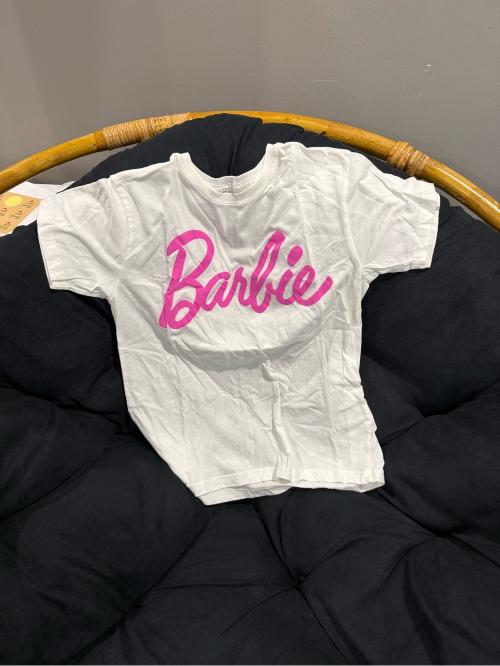 Barbie White Tee with Hot Pink Script - woman’s Short Sleeve